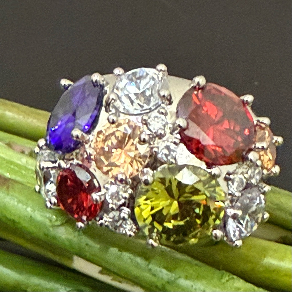Nvc Nataliya V Collister Rhodium Plated Multicolor Cz Cluster Dome Ring Size 9